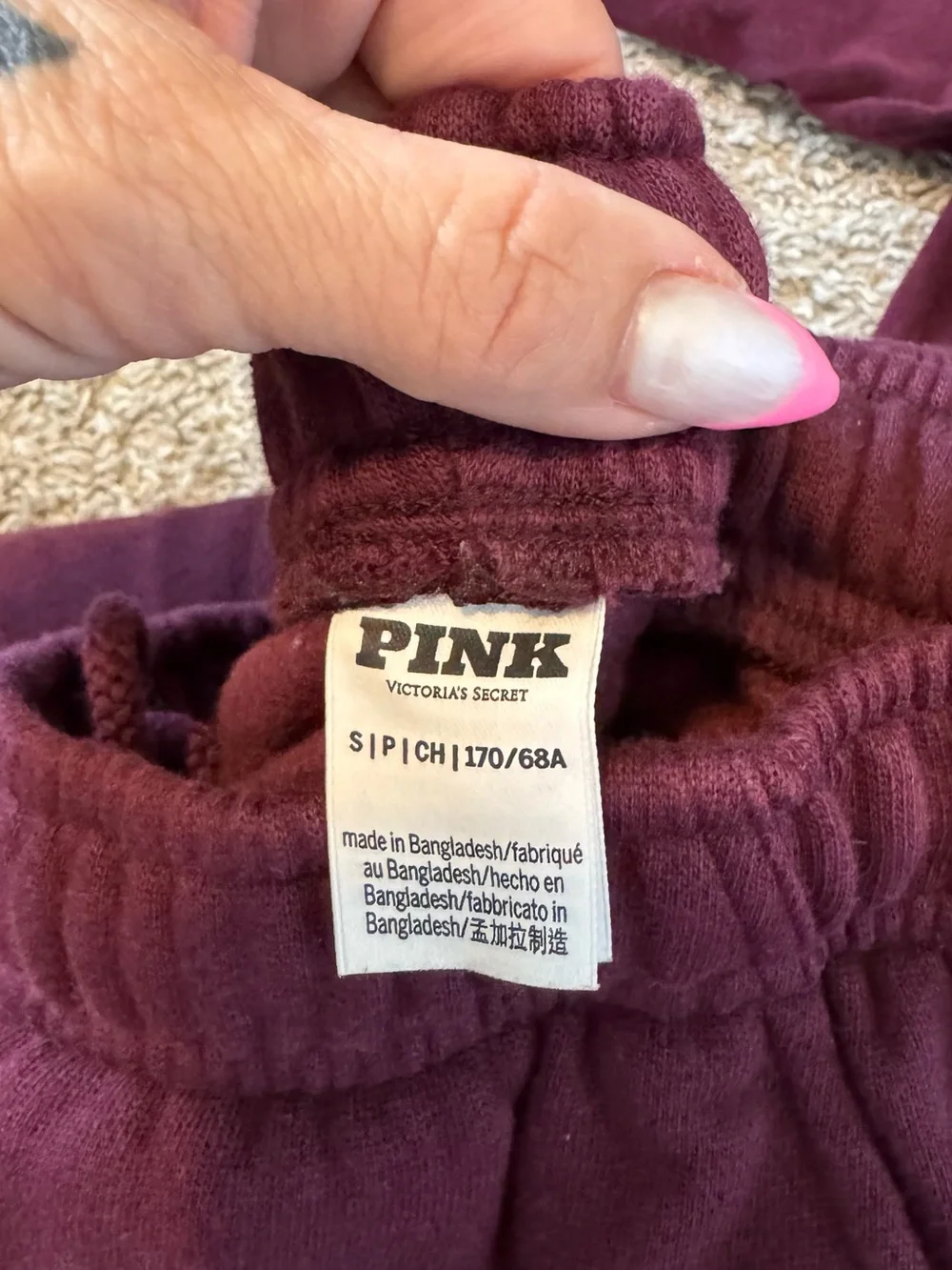 PINK Victoria's Secret Maroon sweatshirt, tshirt, pants set.